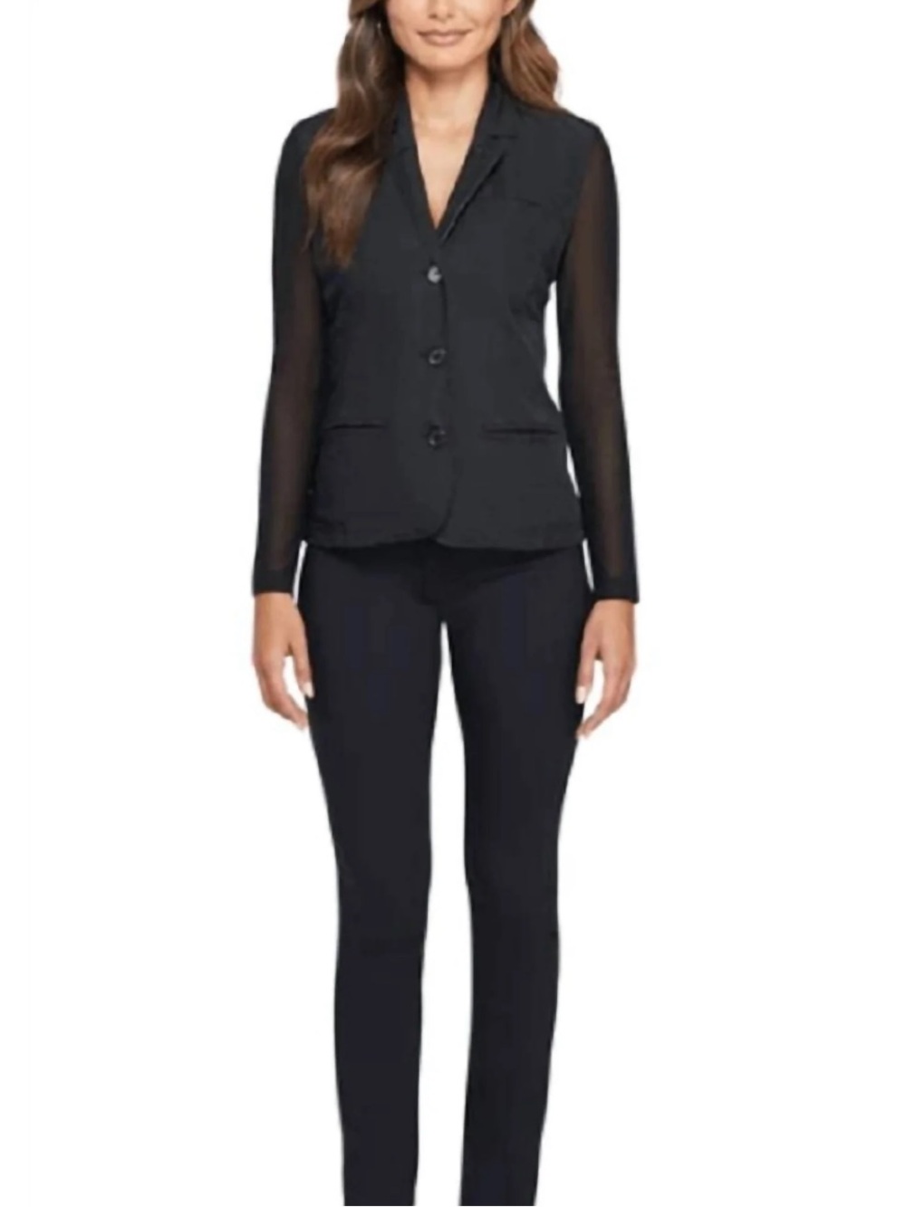 Anatomie | Black Athena Sheer Back Full Zip Button Front Blazer Contemporary